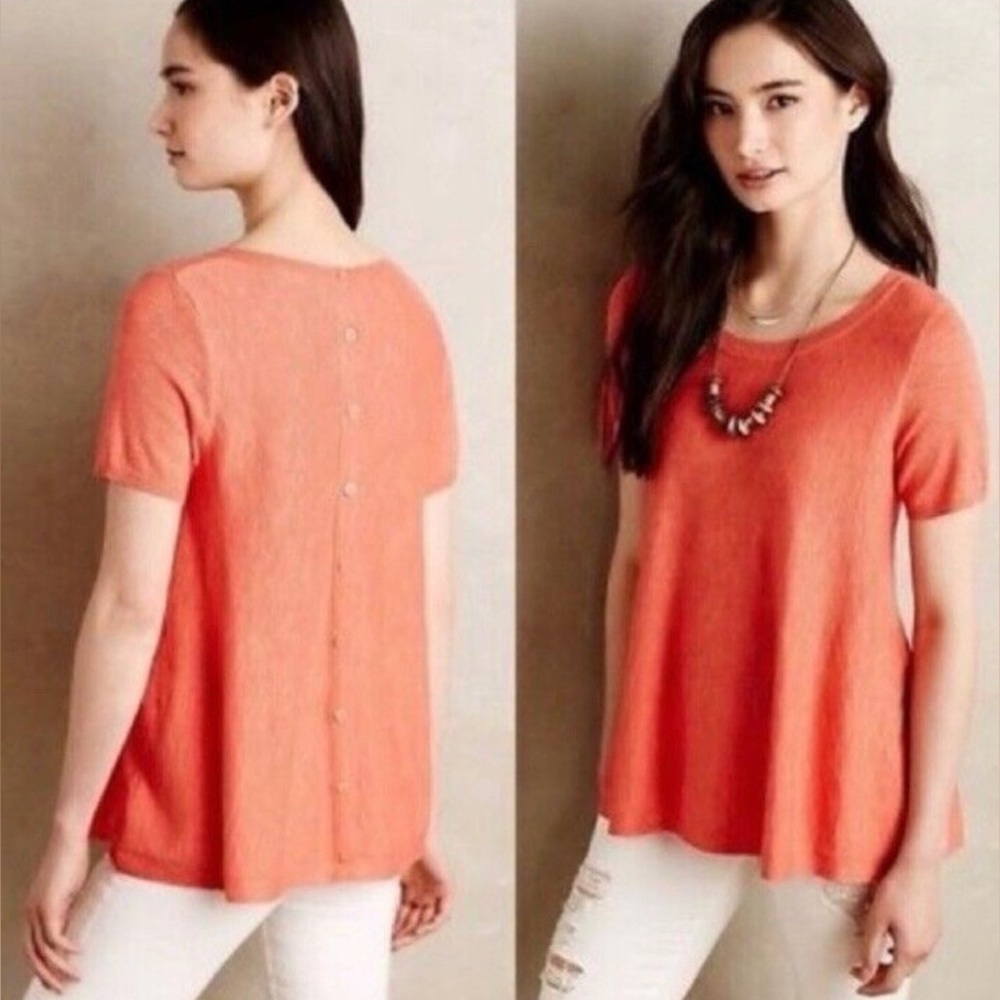 MOTH Anthropologie NWT Tangerine Slub Knit Button-Up Top Size M